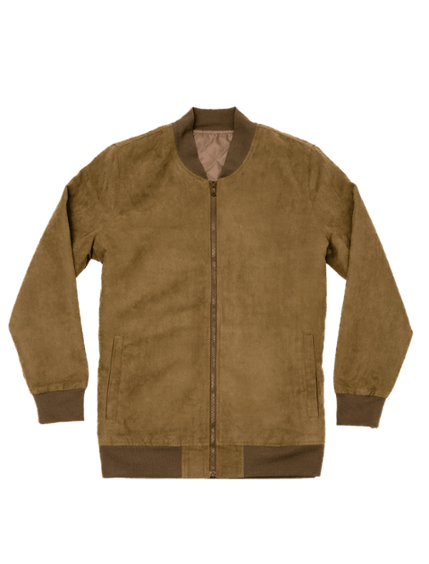 Olive Microfiber Suede Bomber Jacket