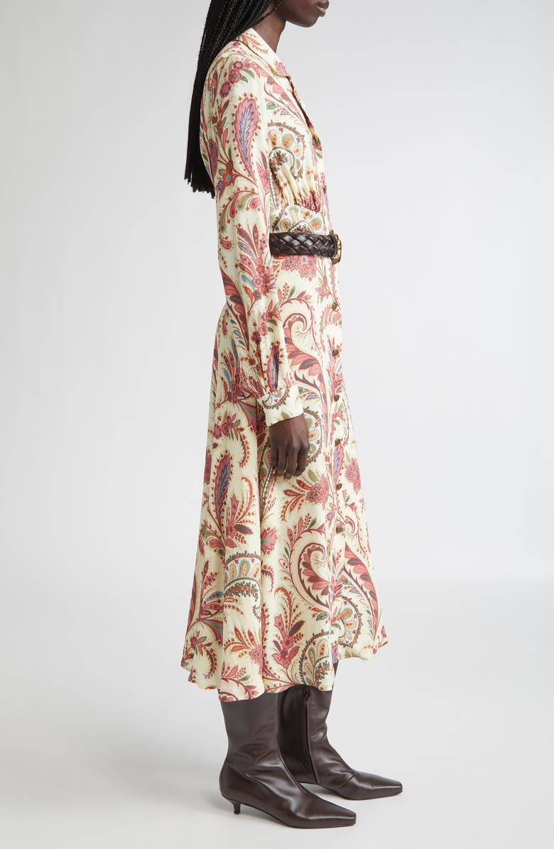Etro Paisley Print Long Sleeve Crepe Shirtdress, Alternate, color, Stampa F.do Bianco