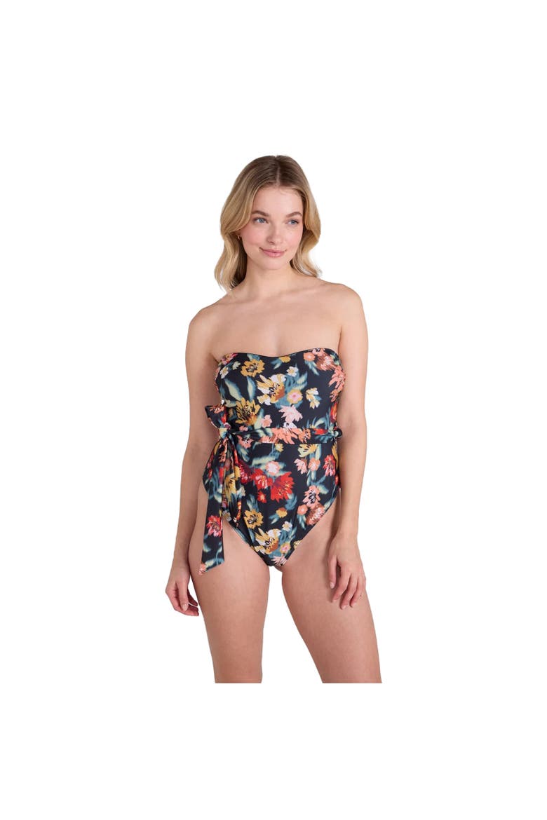 Belted Bandeau One Piece Bathing Suit, Main, color, Green