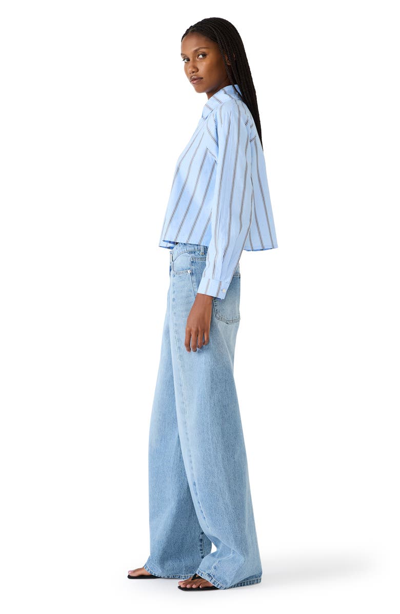 Steve Madden Tess Stripe Embellished Button-Up Crop Top, Alternate, color, Estate Blue