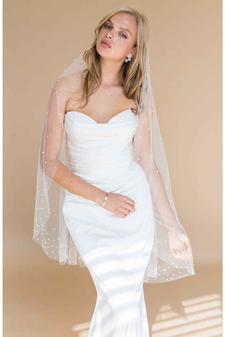 Nebula Imitation Pearl & Crystal Fingertip Veil (Nordstrom Exclusive), Alternate, color, IVORY