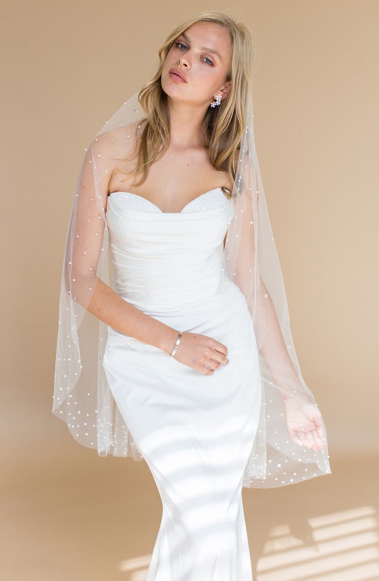 Brides & Hairpins Nebula Imitation Pearl & Crystal Fingertip Veil, Alternate, color, Ivory