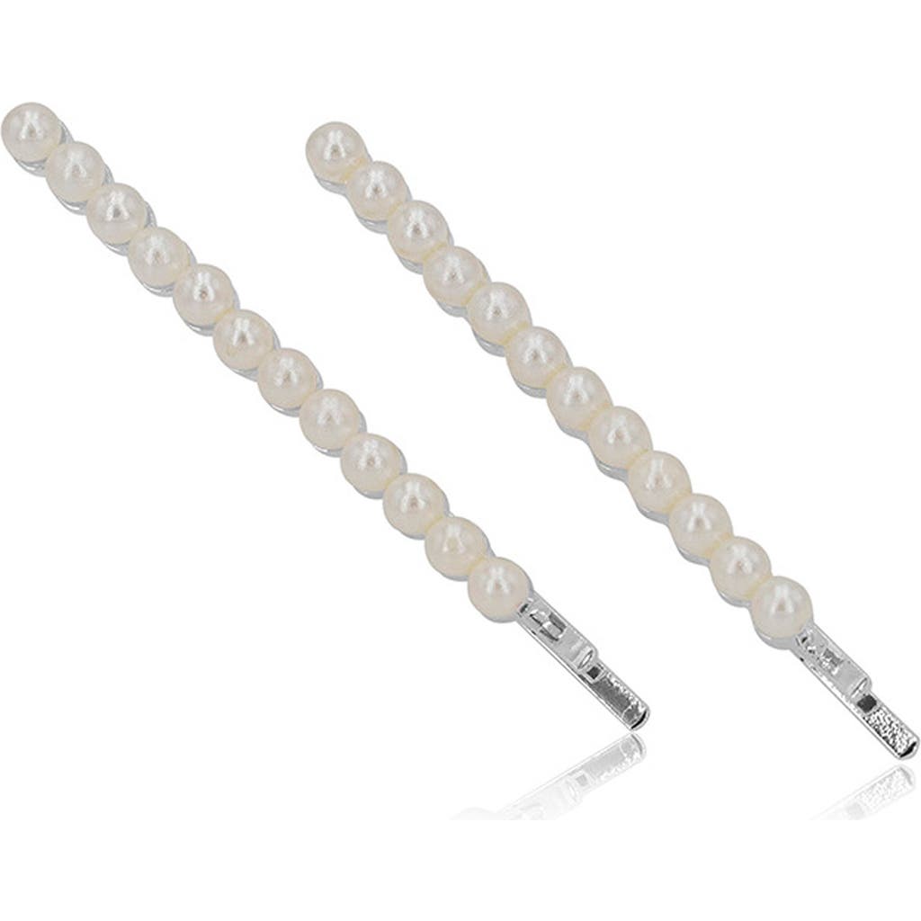Brides & Hairpins Adaline 2-Piece Imitation Pearl Bobby Pin Set in Silver  product