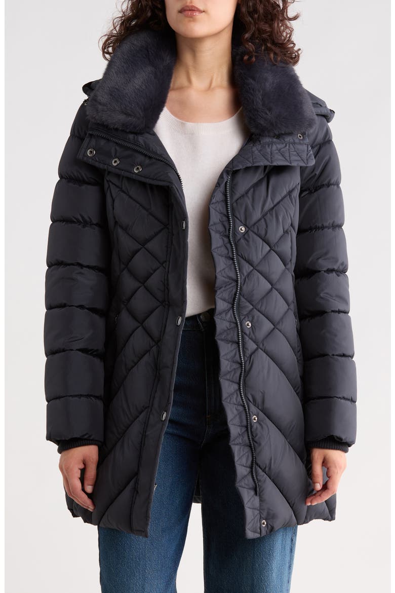 Puffer Coat with Faux Fur Collar, Alternate, color, NAVY