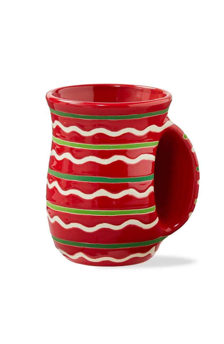 tag Festive Stripe Handwarmer Mug Red Multi Ceramic Dishwasher Safe, Main, color, Red