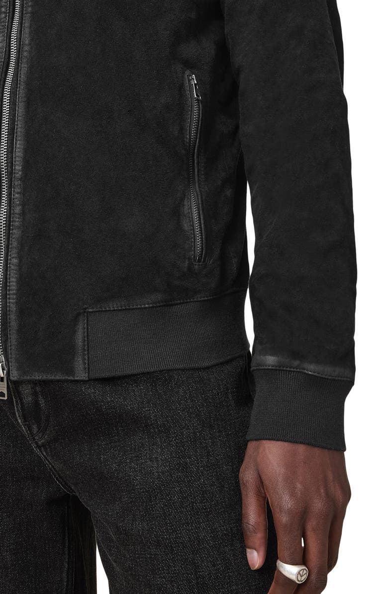 AllSaints Kemble Suede Bomber Jacket, Alternate, color, Black