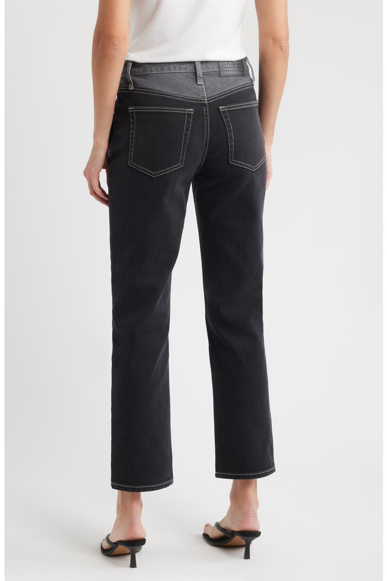 Two-Tone High Waist Straight Leg Jeans, Alternate, color, DARK WHISKER WASH