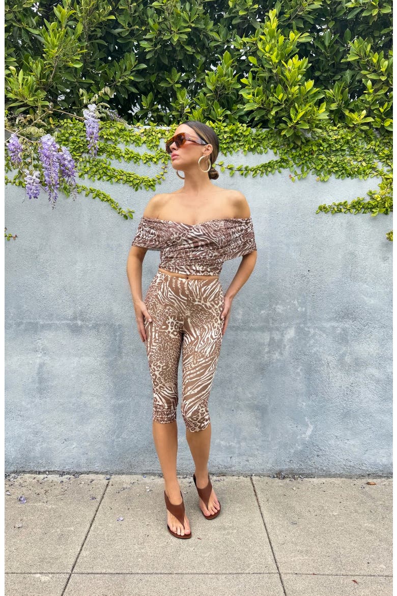 Fabiola Off the Shoulder Crop Top, Alternate, color, TAUPE ANIMAL