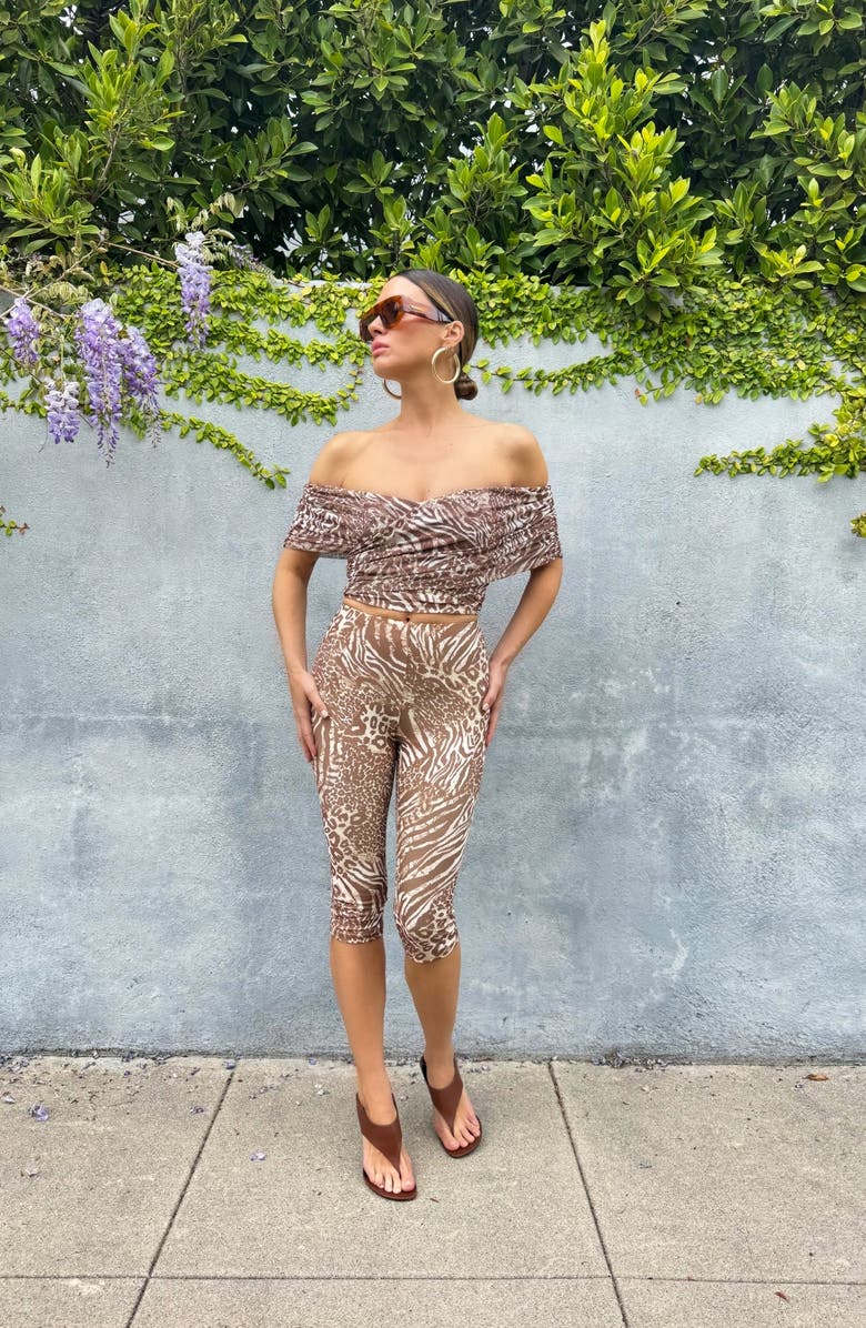 AFRM Fabiola Off the Shoulder Crop Top, Alternate, color, Taupe Animal