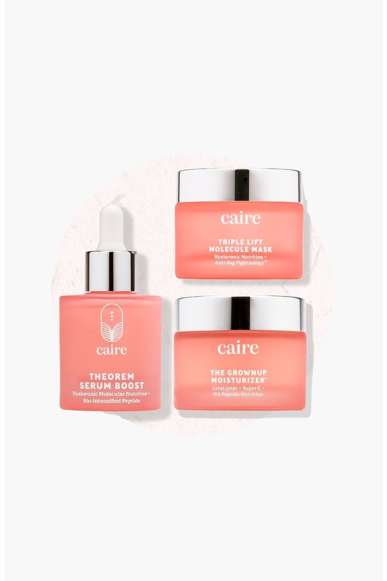 Full Trio Skincare Set Theorem Serum Boost, Triple Lift Molecule Mask, Grownup Moisturizer, Main, color, Coral Pink