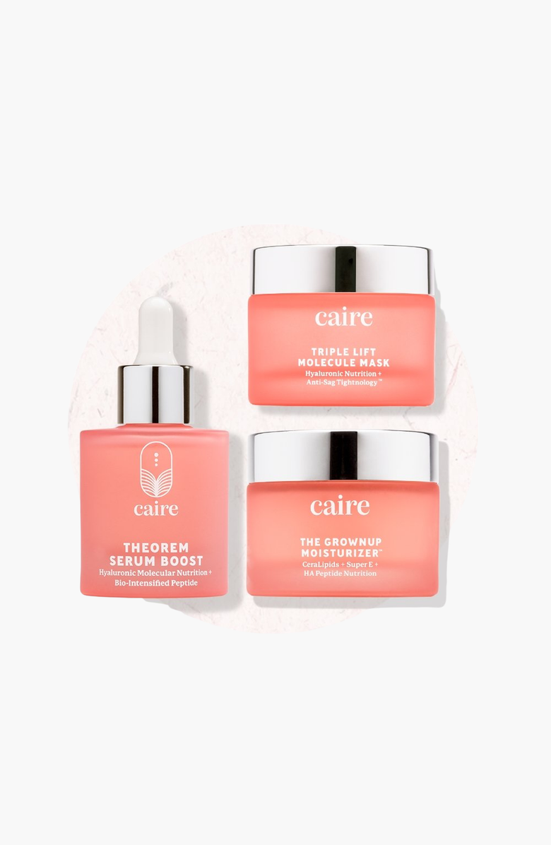 Caire Beauty Full Trio Skincare Set Theorem Serum Boost, Triple Lift Molecule Mask, Grownup Moisturizer, Main, color, Coral Pink