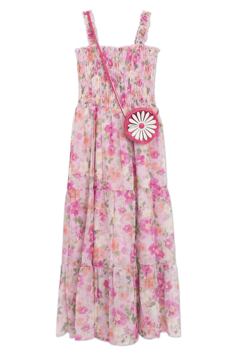 Kids' Smocked Maxi Dress & Purse Set, Main, color, PINK/ FUSCHIA