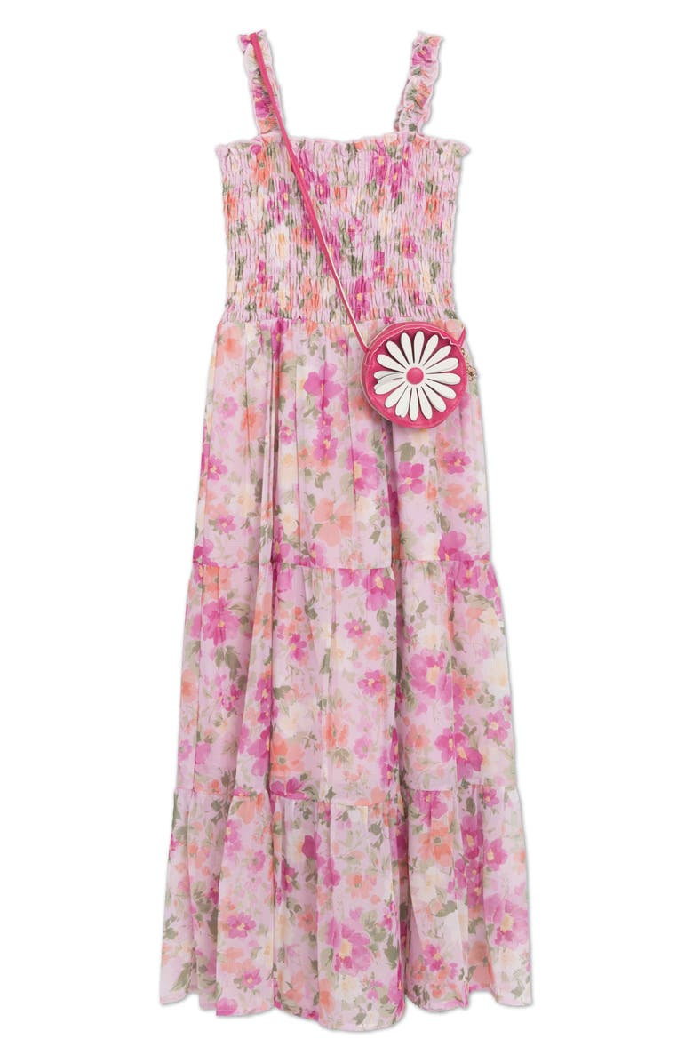 Speechless Kids' Smocked Maxi Dress & Purse Set, Main, color, Pink/ Fuschia