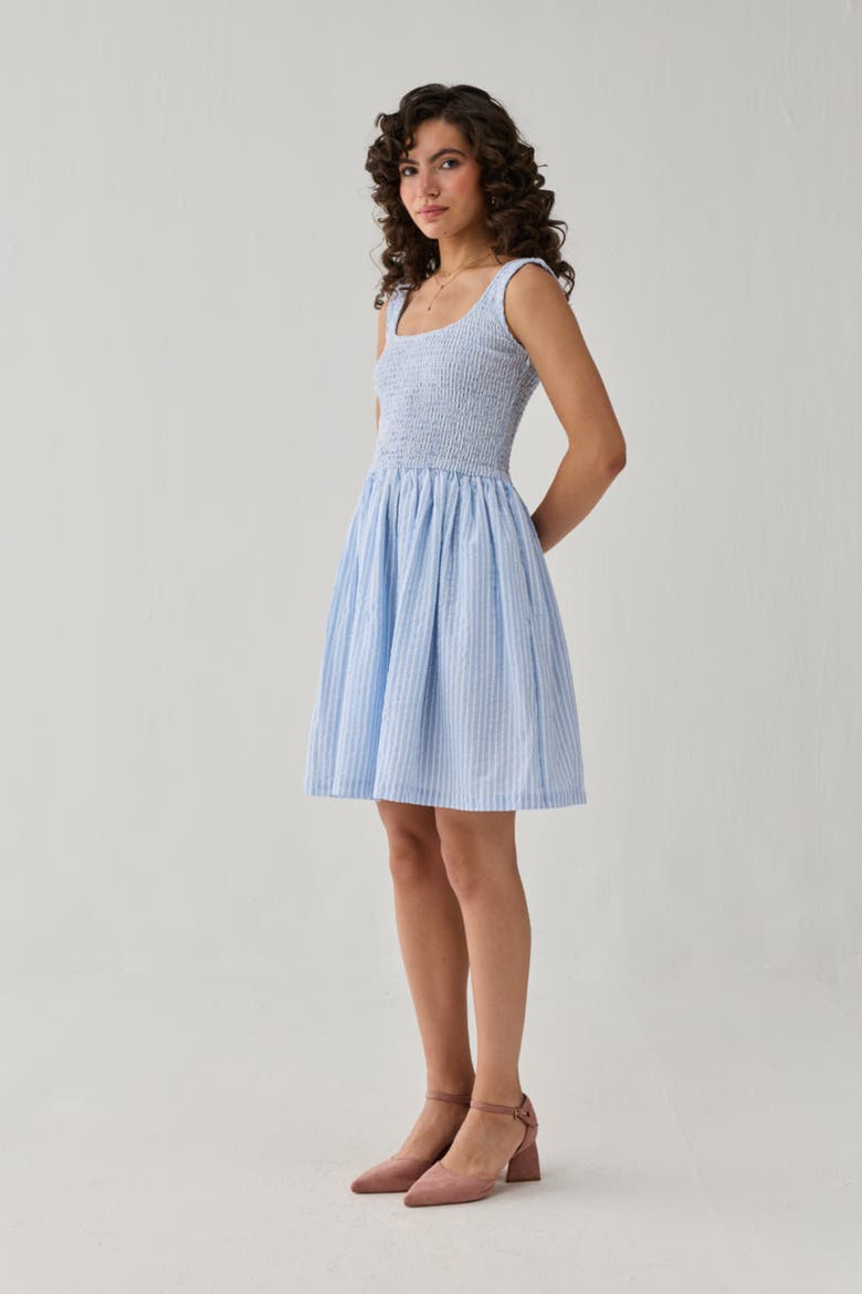Smocked Short Dress, Alternate, color, Cloudline