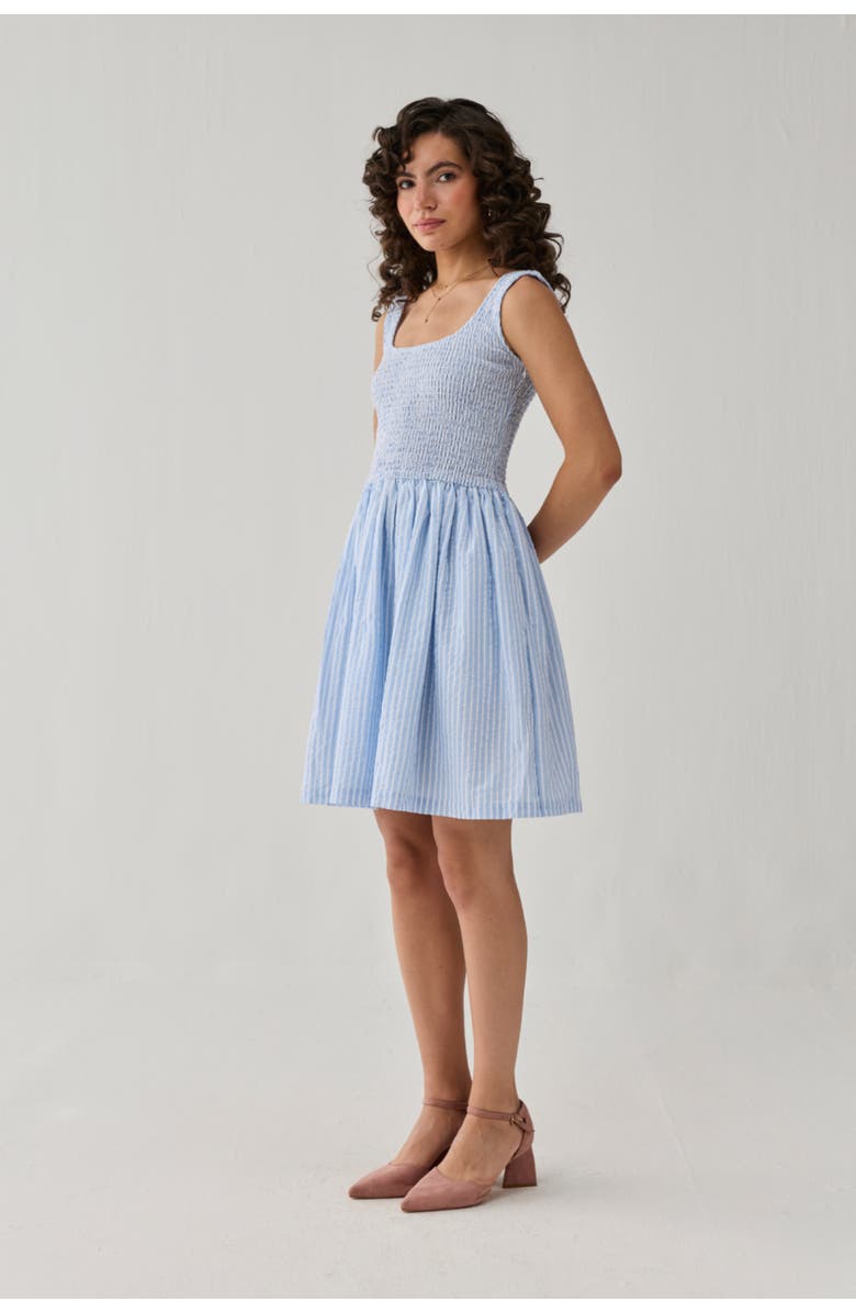 Reistor Smocked Fit & Flare Short Dress, Alternate, color, Cloudline