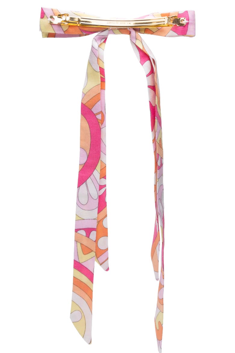 Long Tail Ribbon Barrette, Main, color, MOD SWIRLS PINK/ ORANGE