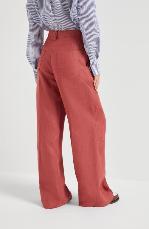 Brunello Cucinelli Hemp-linen Gabardine Loose Trousers In Red
