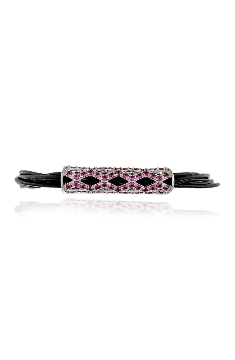 FOREVER CREATIONS USA INC Sterling Silver Pave Rhodolite Multi Strand Leather Bracelet, Main, color, 