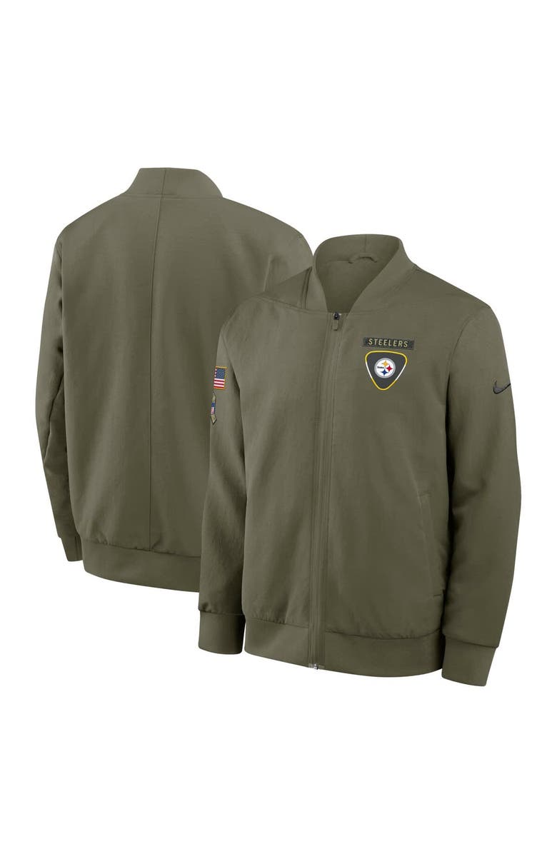 Nike Men's Nike Olive Pittsburgh Steelers 2025 Salute to Service Sideline Full-Zip Bomber Jacket, Main, color, Olive