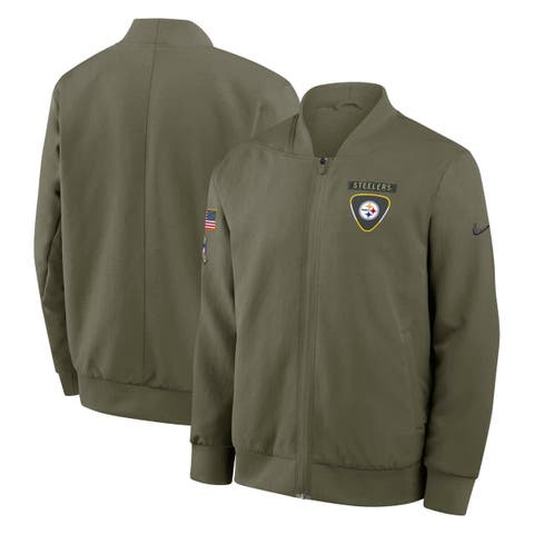Men's Nike Olive Pittsburgh Steelers 2025 Salute to Service Sideline Full-Zip Bomber Jacket