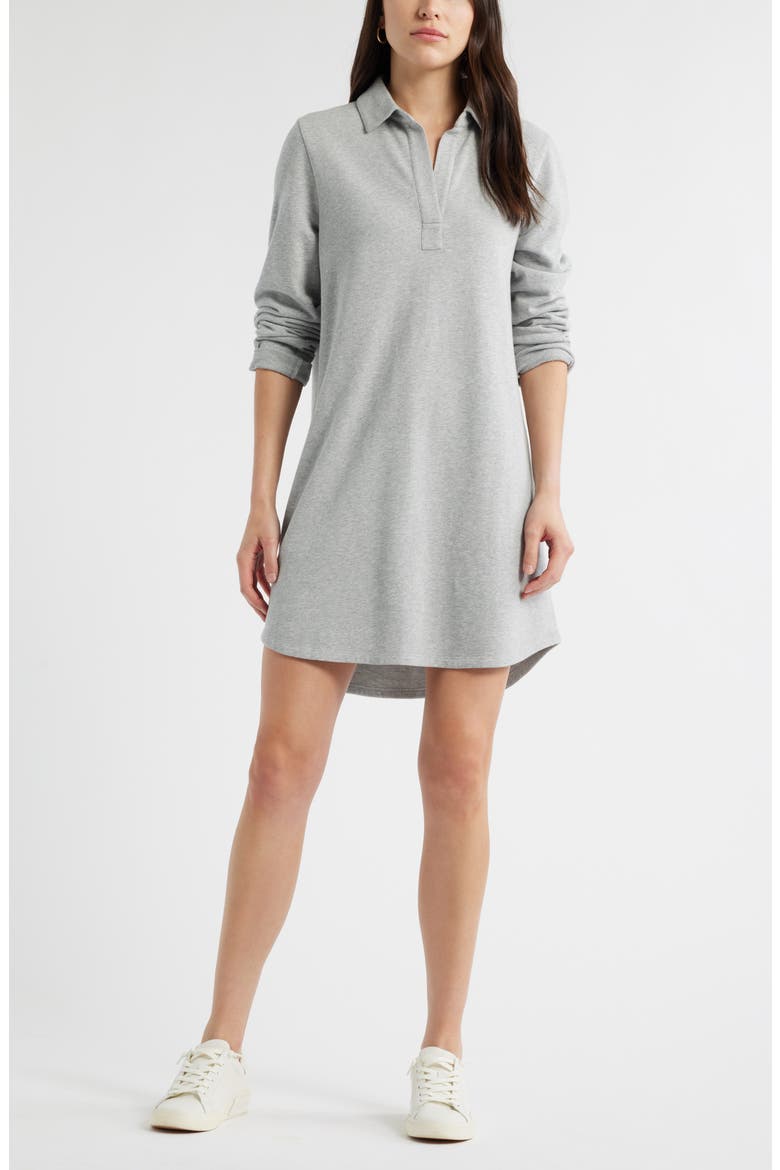 Long Sleeve French Terry Polo Dress, Main, color, GREY HEATHER