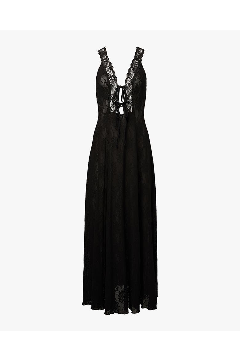 Lace Tie Front Midi Dress, Alternate, color, BLACK