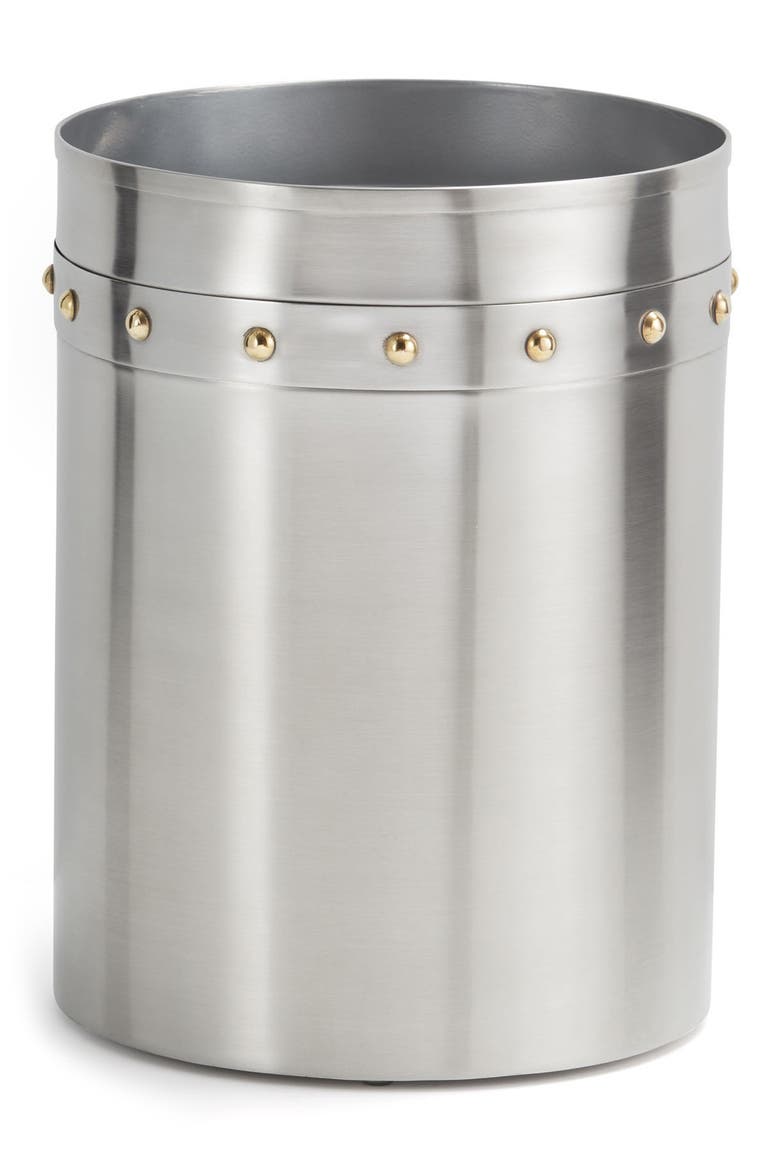 Rivets Stainless Steel Wastebasket, Main, color, SILVER