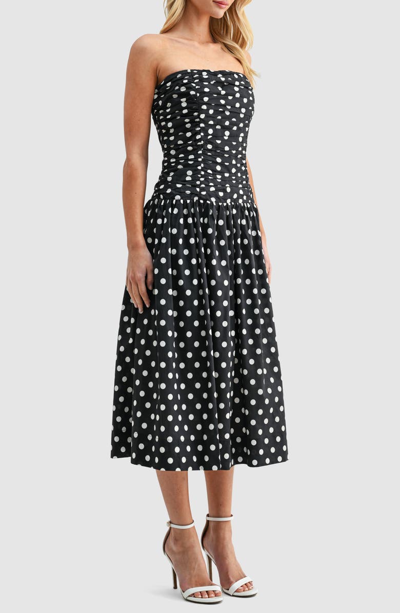 All in Favor Polka Dot Strapless Dress, Alternate, color, Black Cream Dot