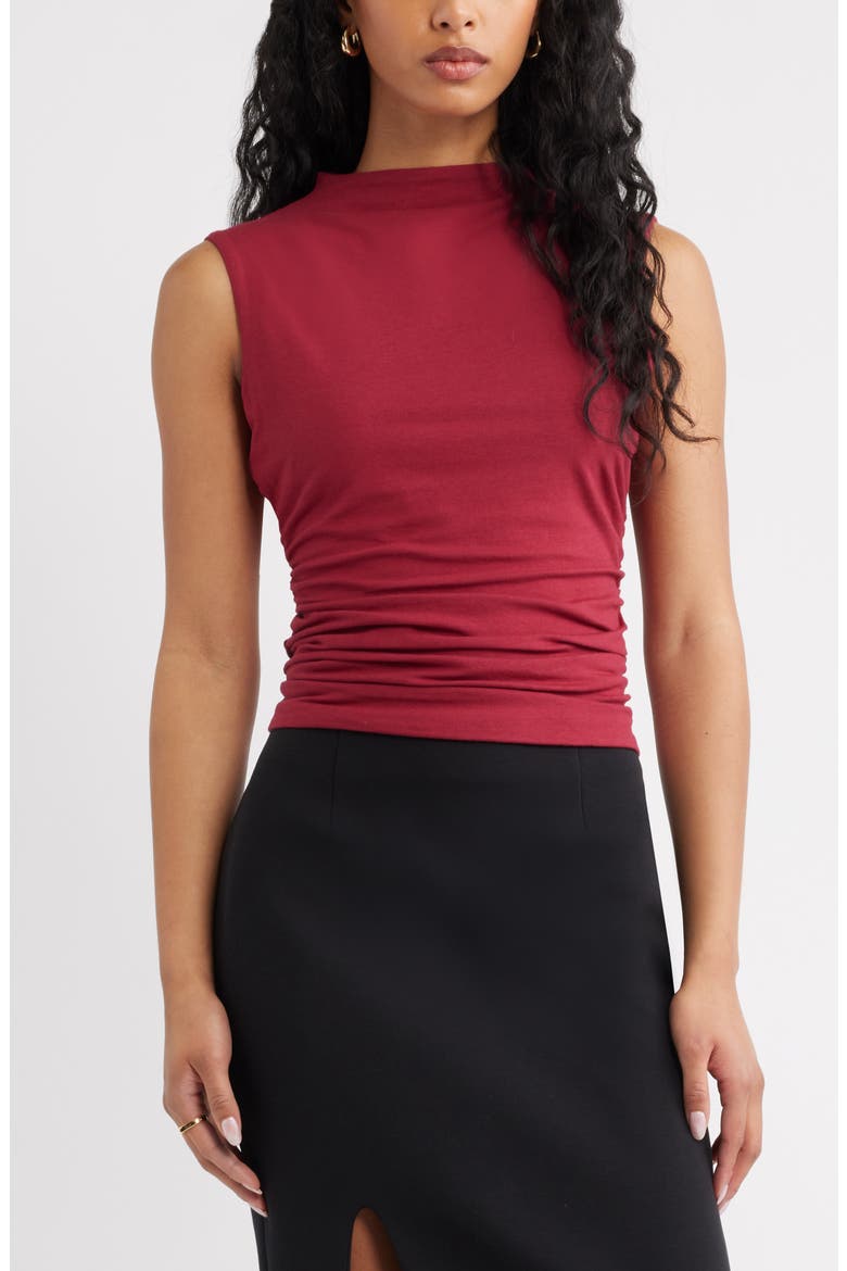 Mock Neck Ruched Tank, Main, color, RED RUMBA