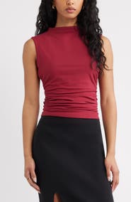 Open Edit Mock Neck Ruched Tank