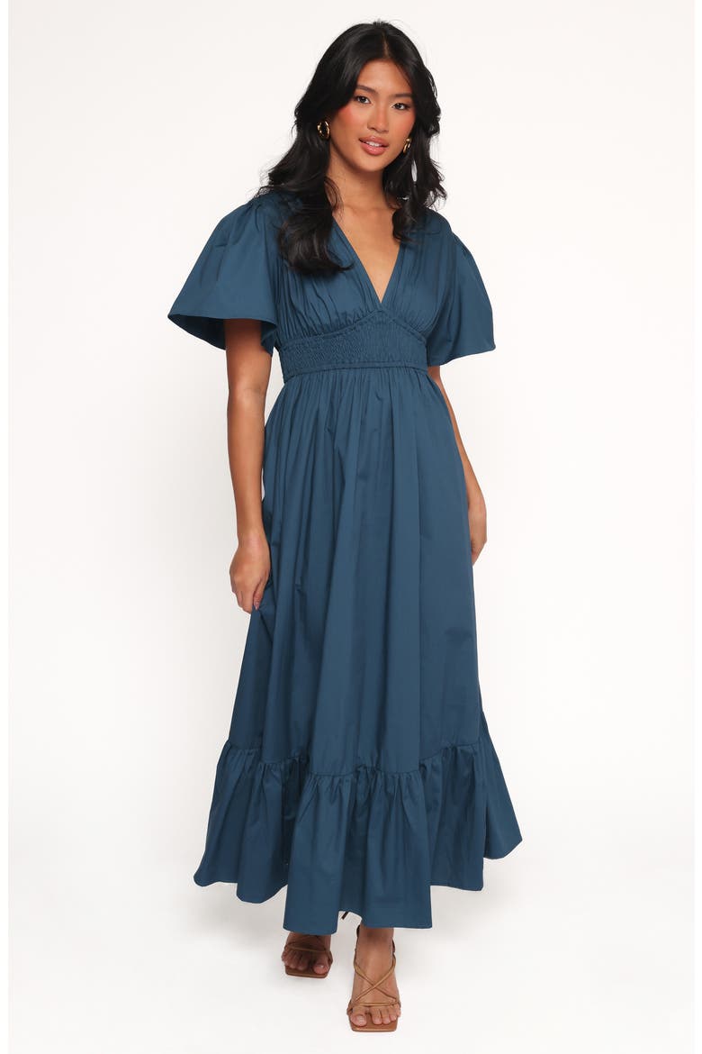Tessa Smocked Ruffle Hem Maxi Dress, Alternate, color, BLUE