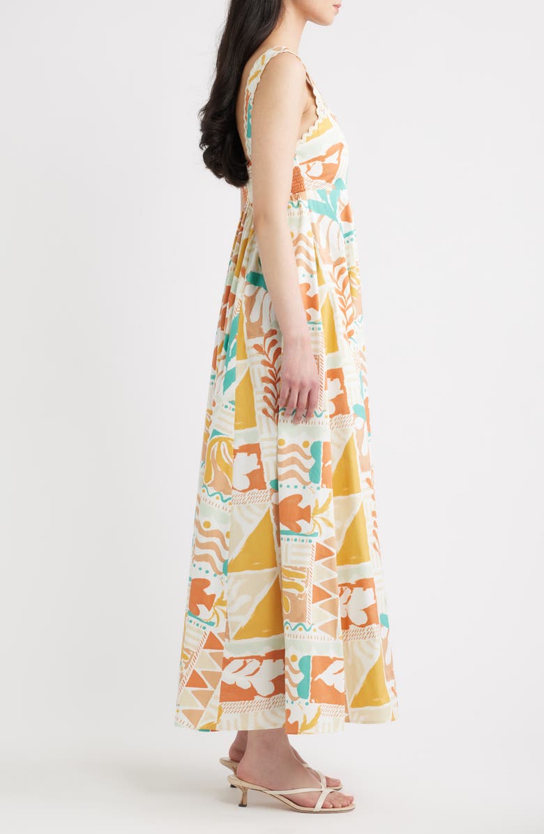 FLYING TOMATO Print Rickrack Sleeveless Maxi Dress, Alternate, color, Ivory Taupe