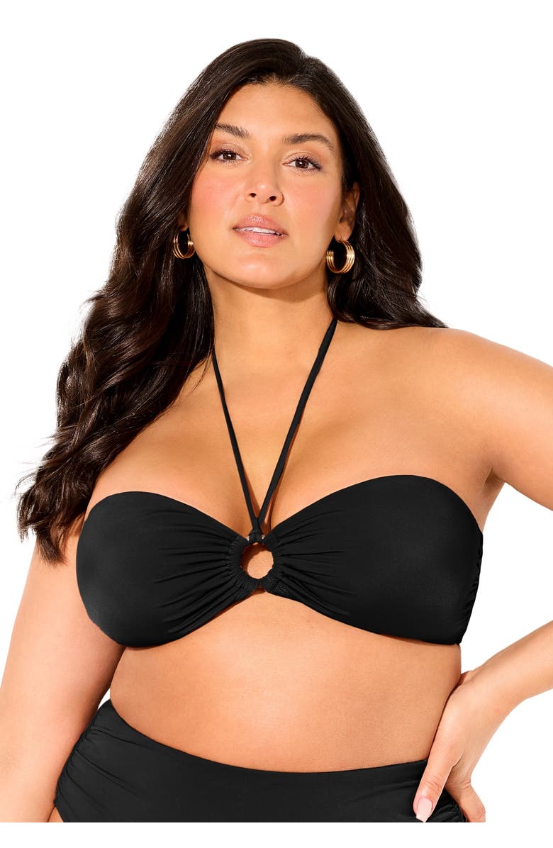 Swimsuits for All Ruched Ring Bandeau Bikini Top, Main, color, Black