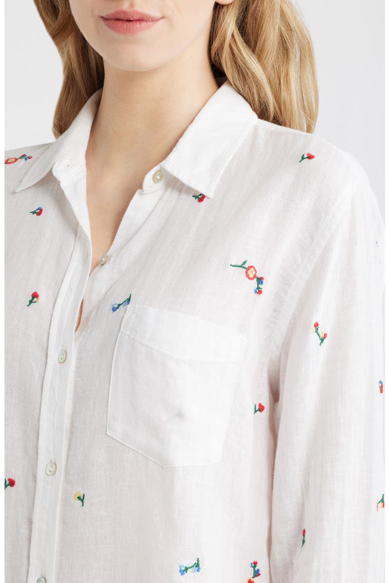 Charli Embroidered Linen Blend Button-Up Shirt, Alternate, color, WILD FLOWER EMBROIDERY