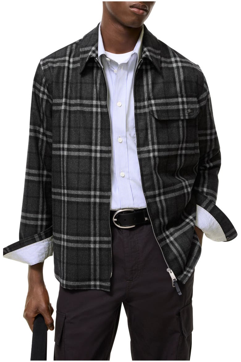 Check Wool Cashmere Overshirt, Main, color, Iron grey