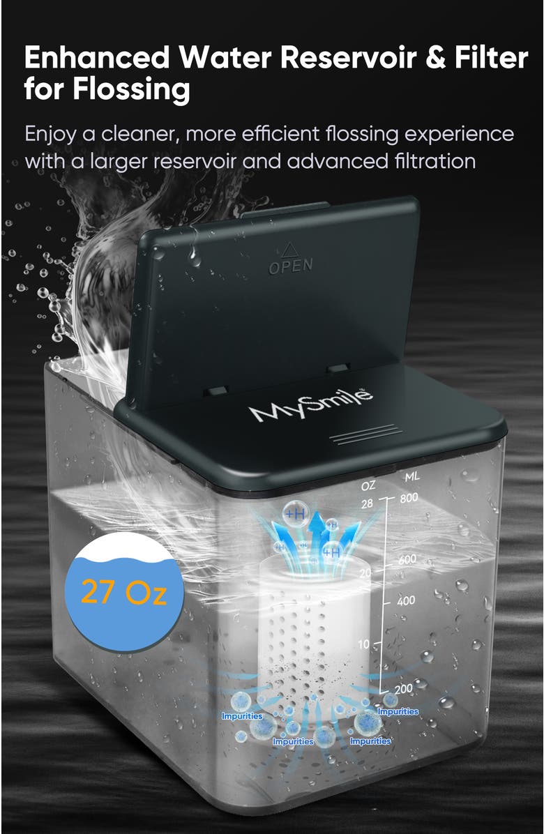 MySmile LP233 Pro UVC Sterilizable Countertop Water flossers for Teeth 800ML with a Water Filter 3 Modes and 6 Jet Tips, Alternate, color, Graphite Grey