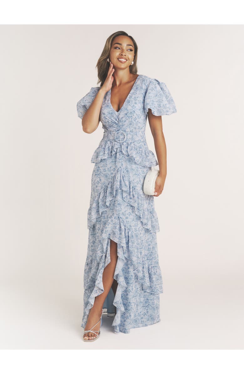 Six Stories Freya Floral Belted Ruffle Maxi Dress, Alternate, color, Pale Blue