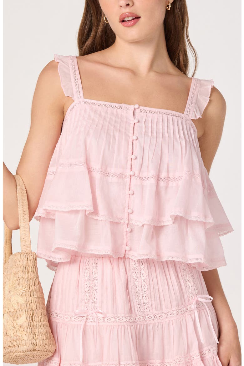 Delia Pleated Lace Inset Tiered Babydoll Top, Alternate, color, PINK