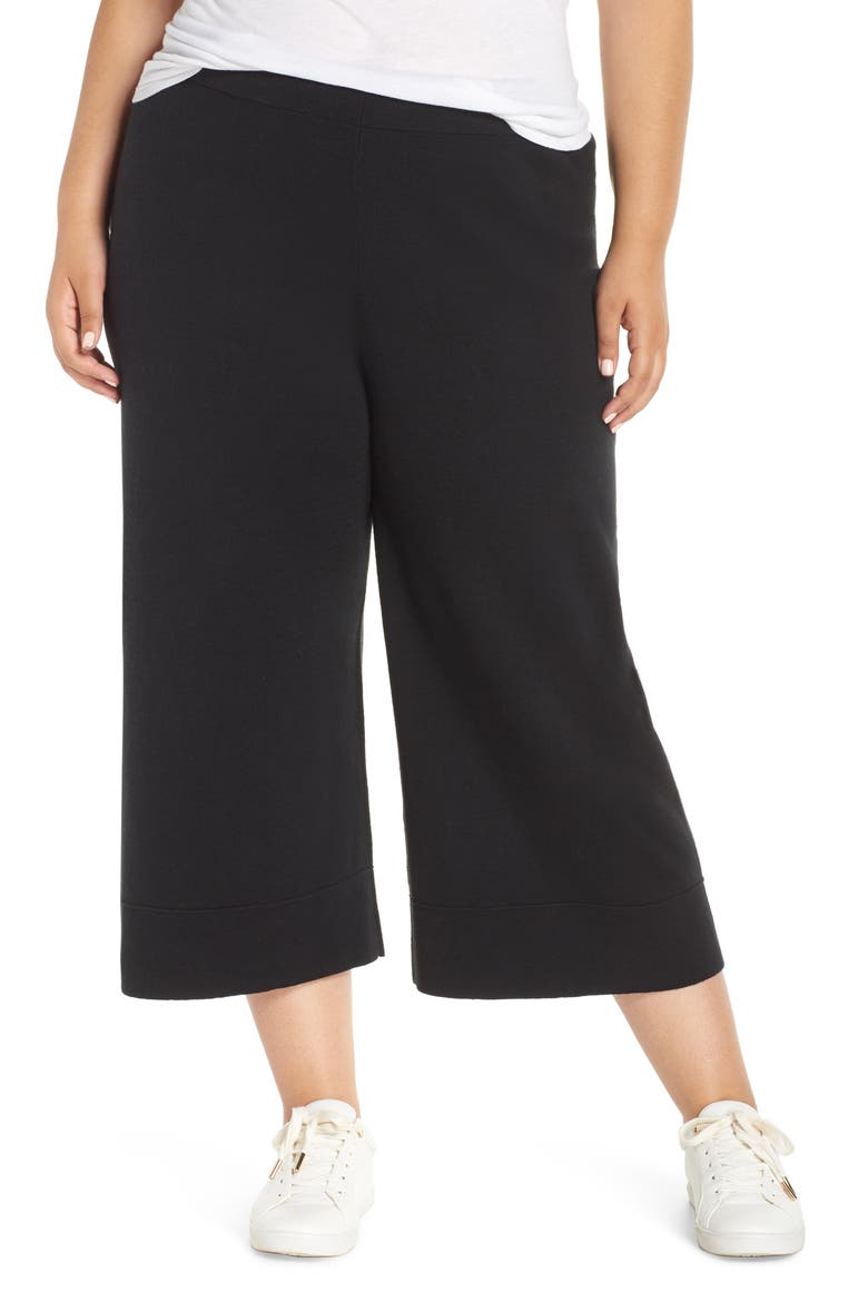 Wide Leg Crop Sweater Pants, Alternate, color, BLACK