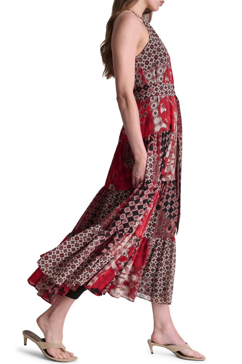 Halter Neck Midi Dress, Alternate, color, FIRE LILY