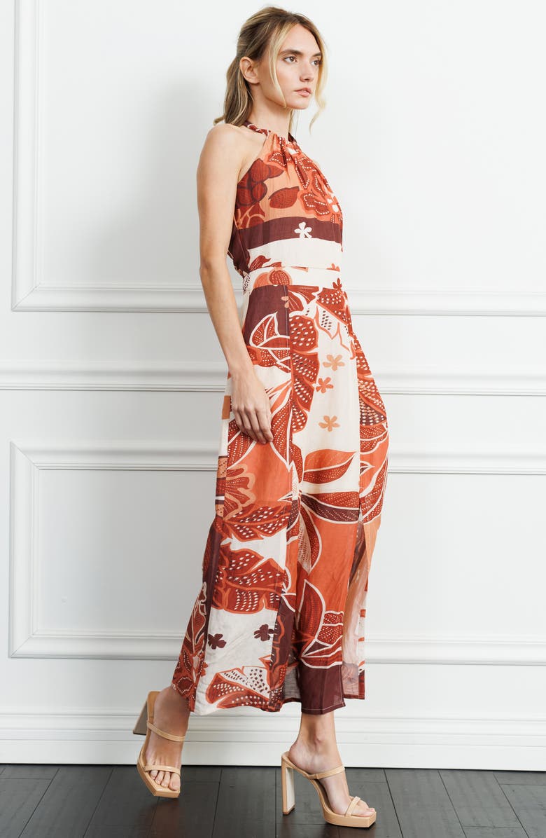 CIEBON Floral Halter Maxi Sundress, Alternate, color, Brown Multi