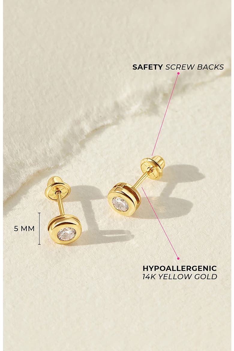 14k Bezel Cubic Zirconia Earrings, Alternate, color, Gold