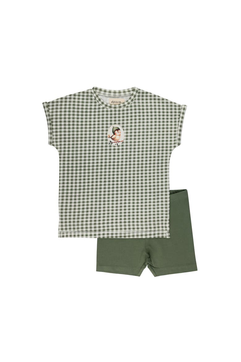Gingham Owl Collection - Tee and Shorts, Main, color, Sage