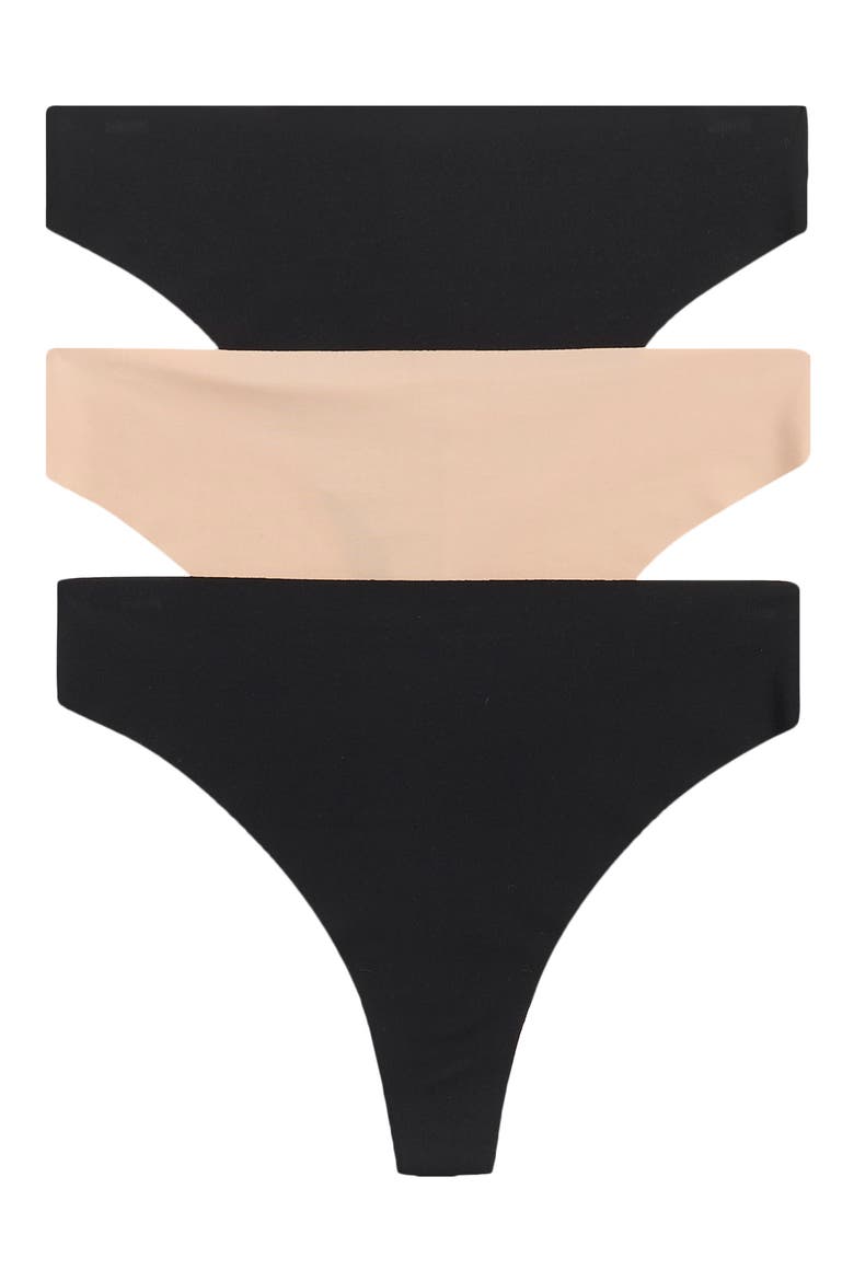 Invisible Edge Assorted 3-Pack Thongs, Main, color, BLACK- TAN MULTI