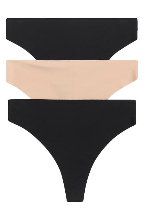 Nordstrom Invisible Edge Assorted 3-pack Thongs In Black- Tan Multi