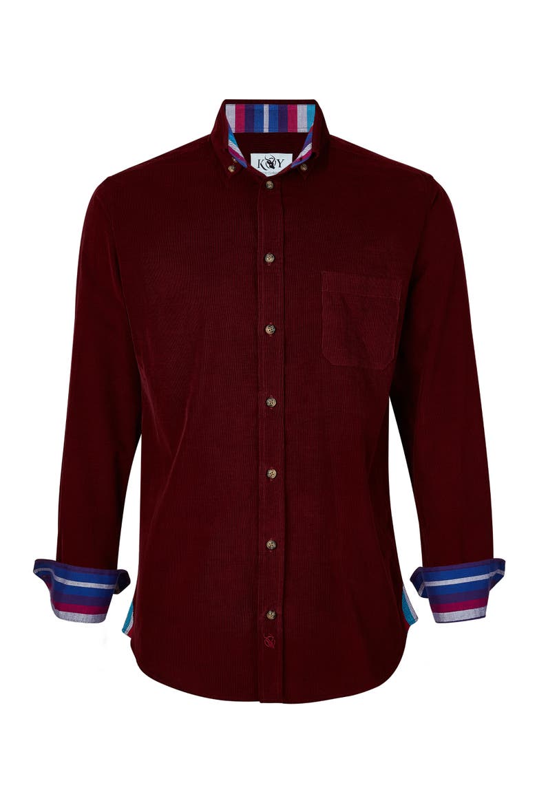 Corduroy Long Sleeve Shirt, Alternate, color, Port