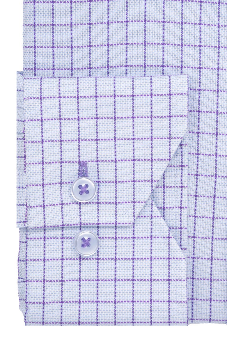 Lorenzo Uomo Trim Fit Small Windowpane Cotton Oxford Dress Shirt, Alternate, color, Light Blue