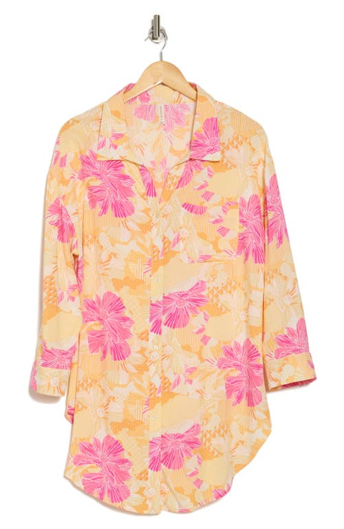 Boho Me Floral Print Button-up Cover-up Shirt In Patch Mango