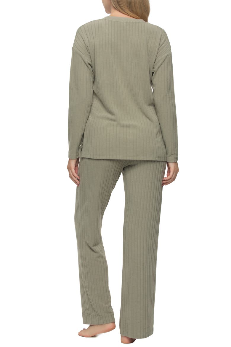 Serena Long Sleeve Rib Knit Pajamas, Alternate, color, FOREST FOG