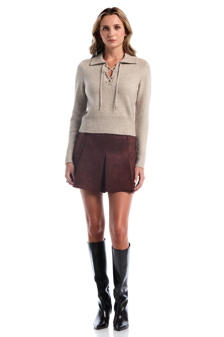 Pleated Faux Suede Miniskirt, Alternate, color, BITTER CHOCOLATE